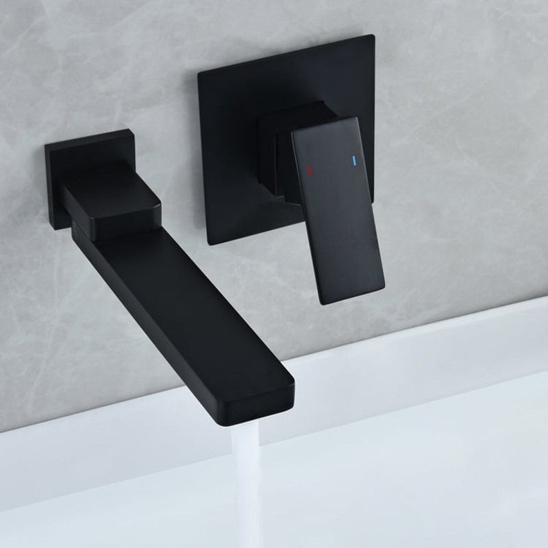 Wall Mount Matte Black Single Handle Bathroom Sink Faucet Solid Brass