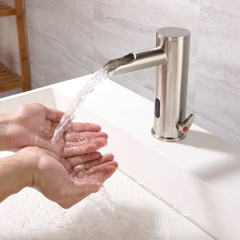 Waterfall Spout Touchless Electronic Automatic Sensor Hot & Cold Bathroom Sink Faucet