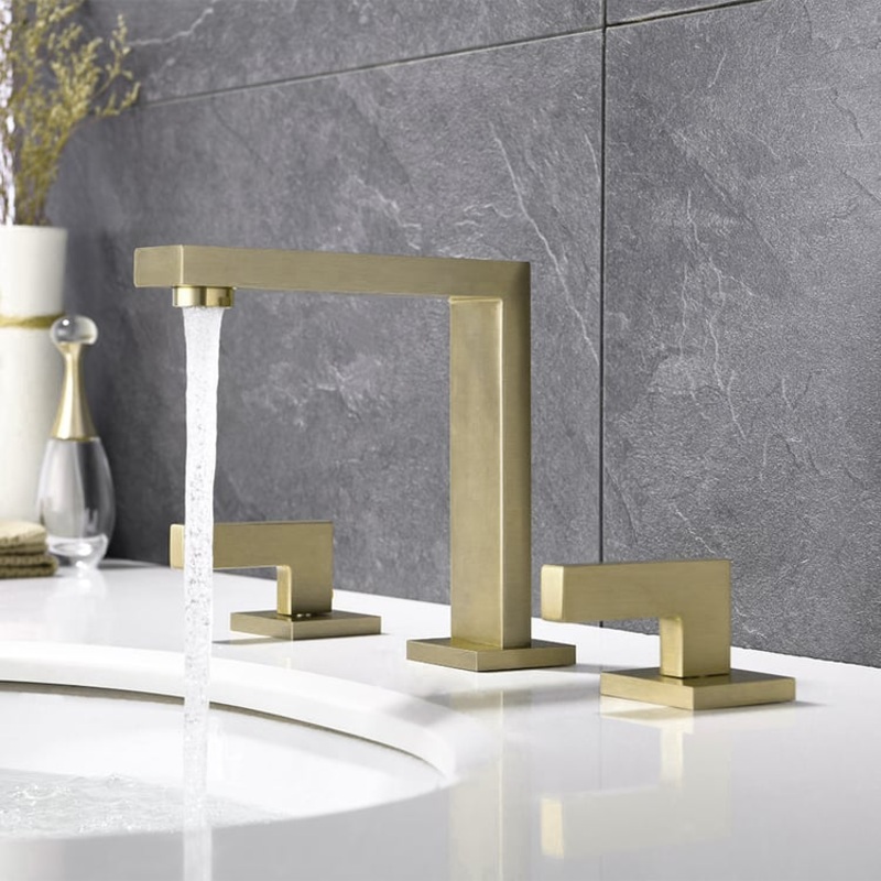 Widespread Brushed Gold Bathroom Sink Faucet Double Handle Solid Brass