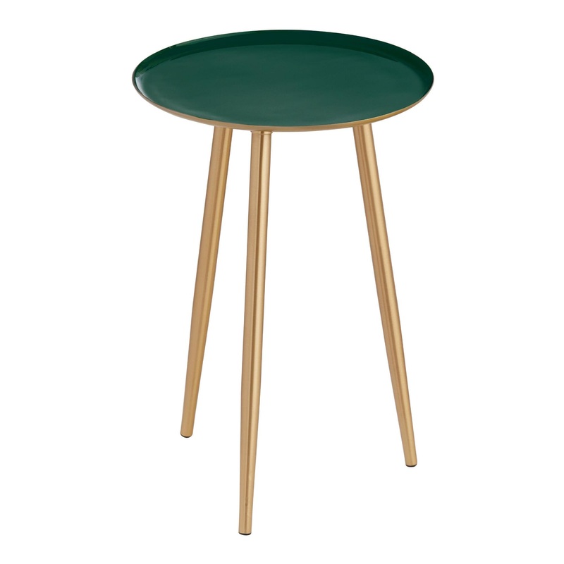 Zooey Emerald Green Enamel and Gold Metal Side Table