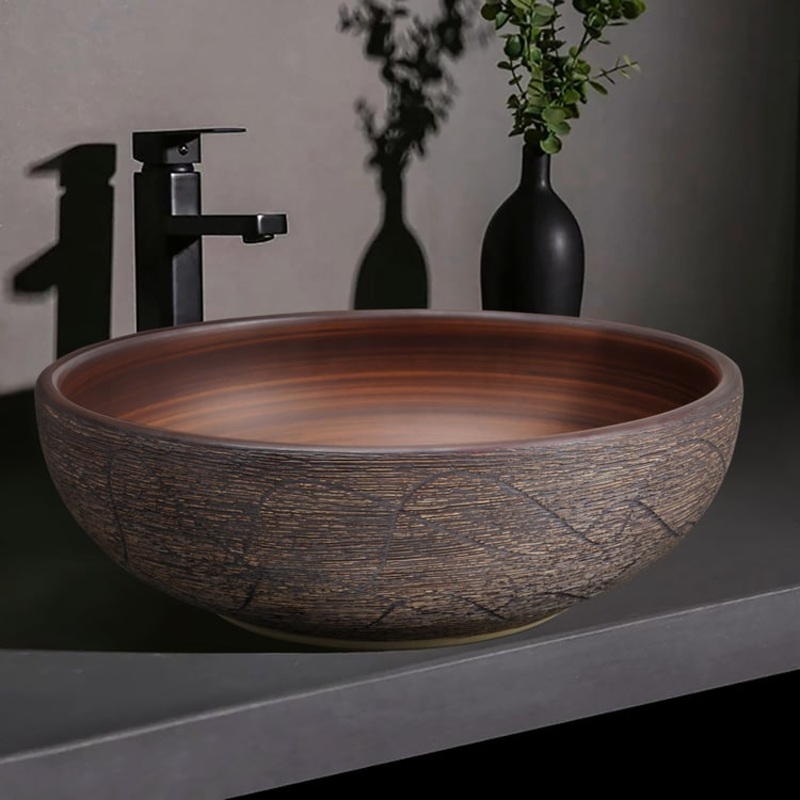 15.7″ Ceramic Round Bathroom Vessel Sink Retro Washbasin