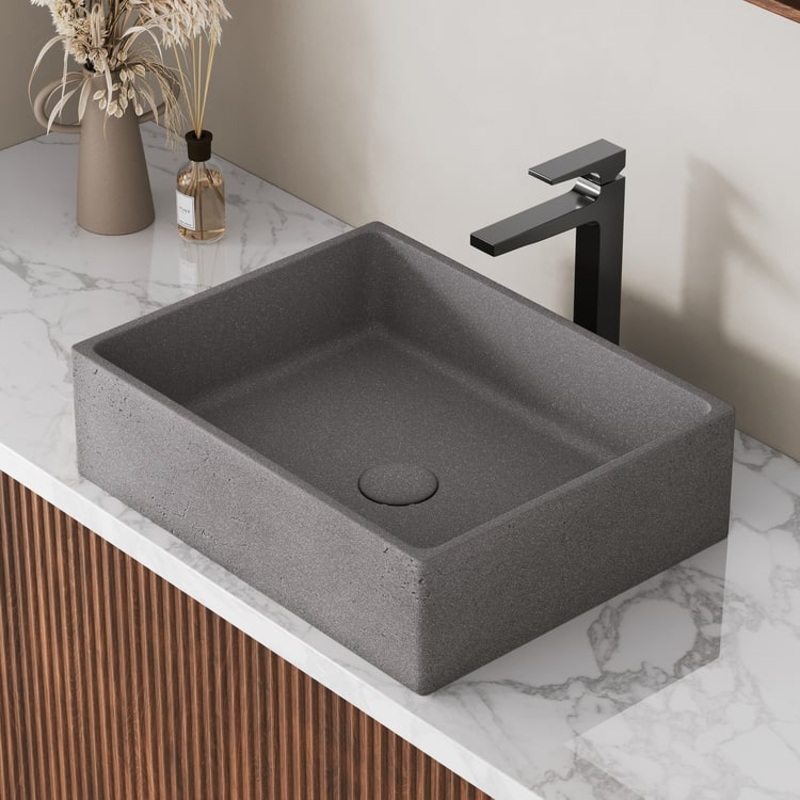 18” Gray Concrete Vessel Sink Modern Rectangular Countertop Basin for Bathroom Vanity