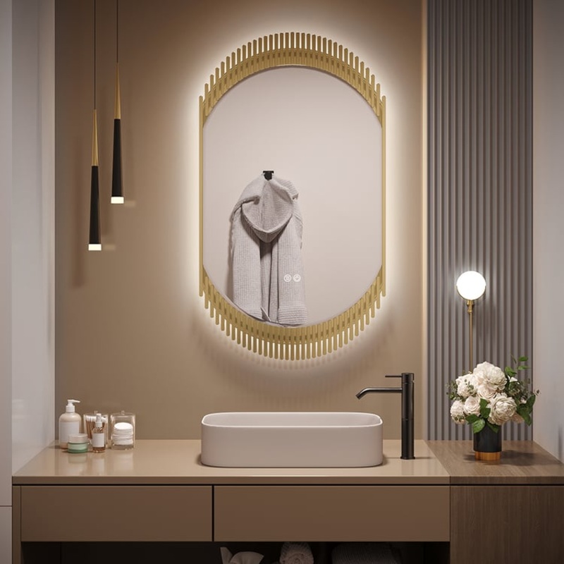 20″ Oval Decor LED Bathroom Mirror Wall-Mounted Defog in Gold