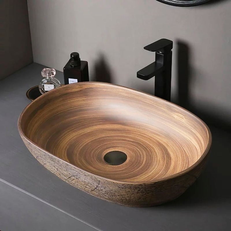 23″ Ceramic Oval Bathroom Vessel Sink Retro Washbasin