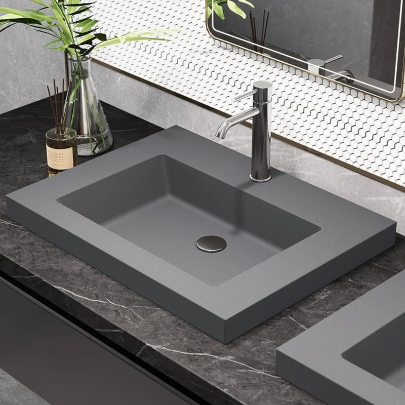 23″Rectangular Concrete Gray Drop-in Bathroom Sink