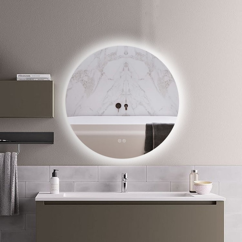24″ Frameless Round LED Bathroom Vanity Mirror Acrylic Anti-Fog Wall Mirror