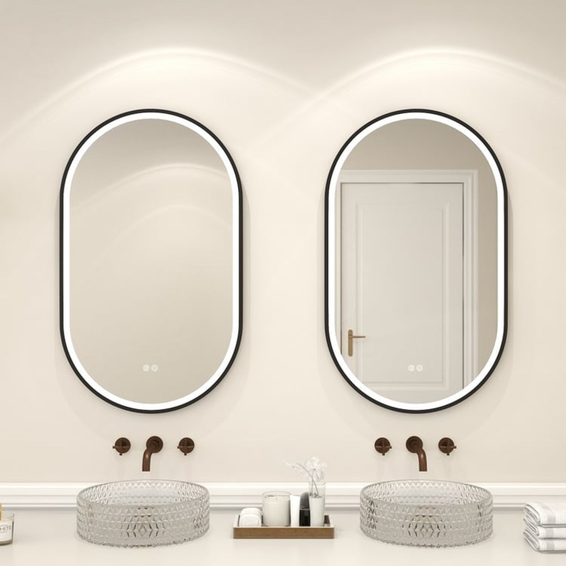 24″ x 40″ Capsule LED Bathroom Vanity Mirror Anti-Fog Wall Mirror Matte Black Frame