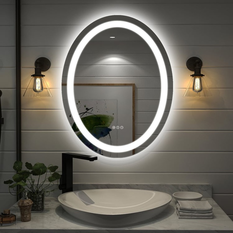 28″ x 35″ Frameless Oval LED Bathroom Vanity Mirror Anti-Fog Wall Mirror Front Light