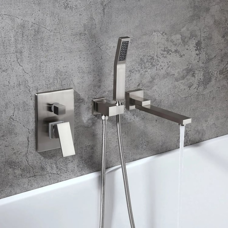 Ultramodern Brushed Nickel Wall Mounted Swirling Tub Filler Faucet with Hand Shower