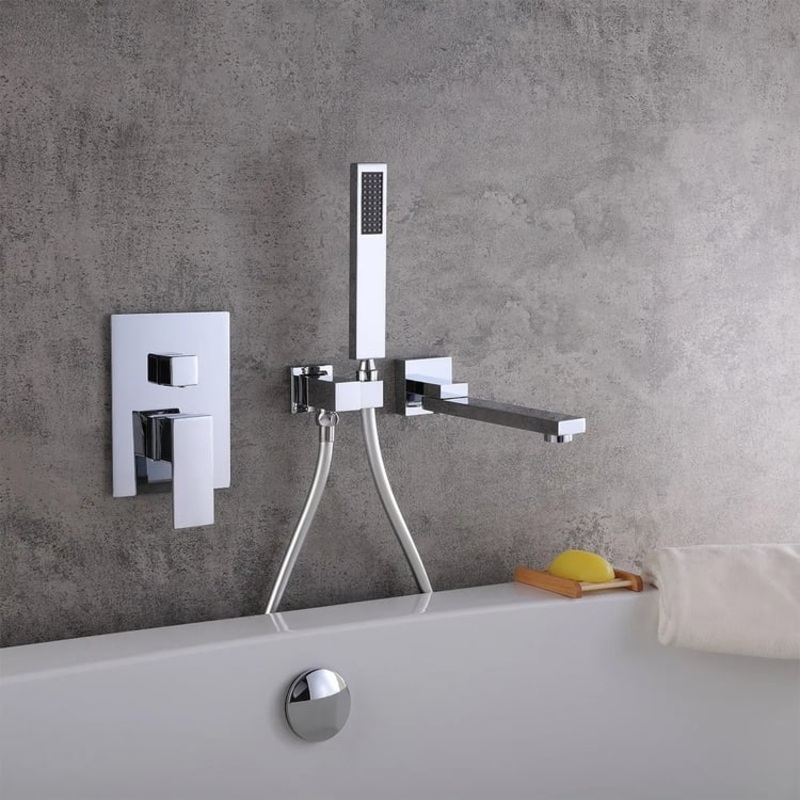 Ultramodern Chrome Wall Mounted Swirling Tub Filler Faucet with Hand Shower