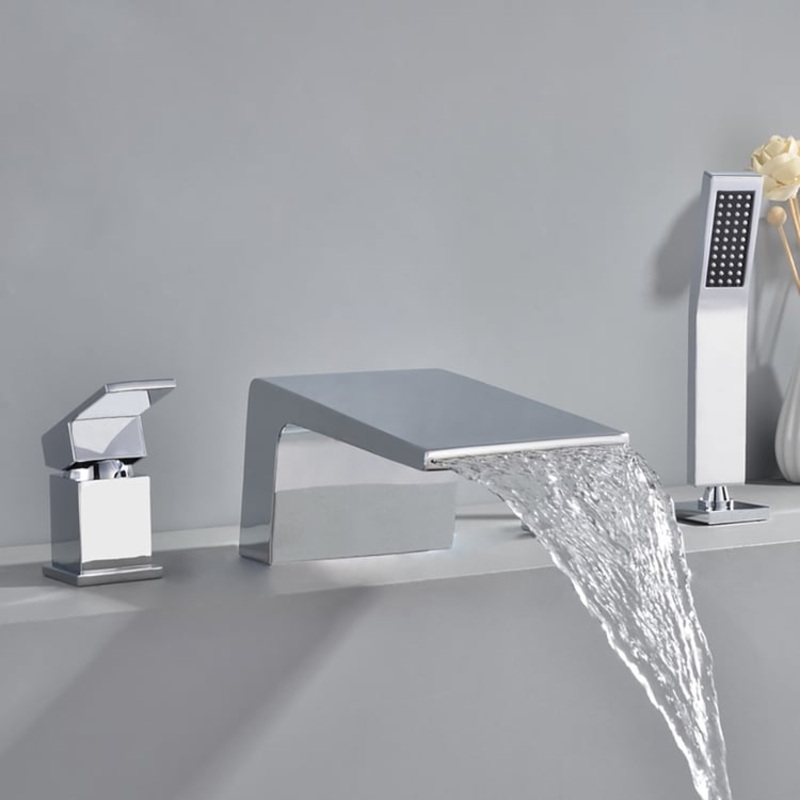 Waterfall Deck-Mount Roman Tub Faucet with Handshower in Chrome