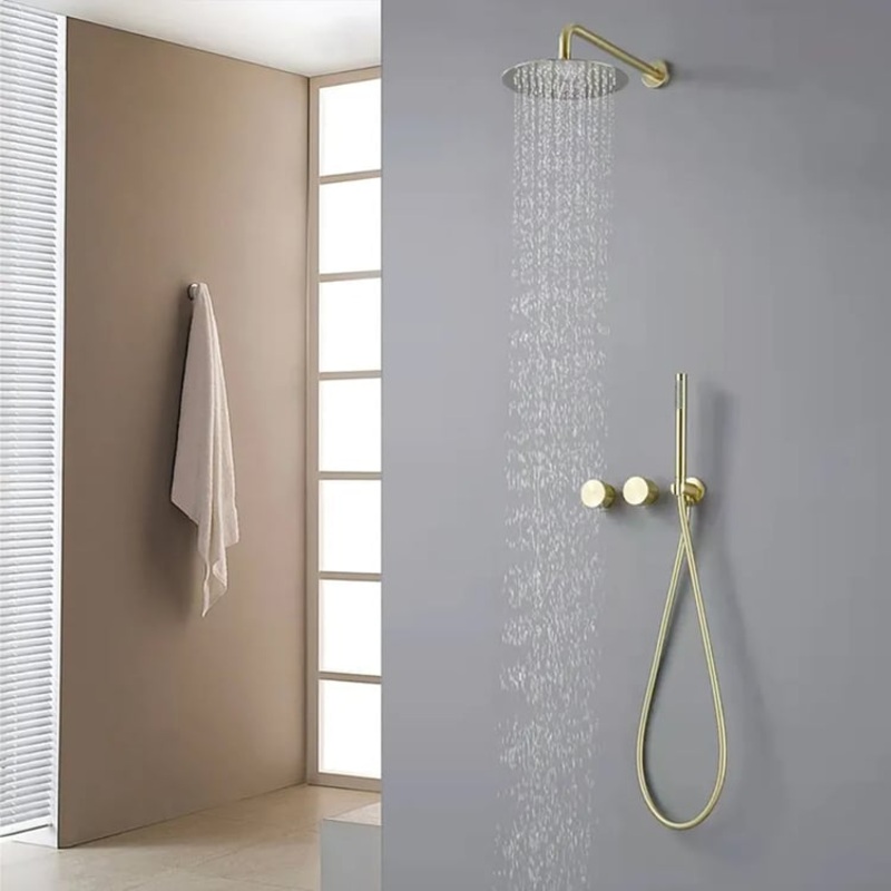 12″ Wall-Mounted Rain Shower System with Hand Shower Brushed Gold