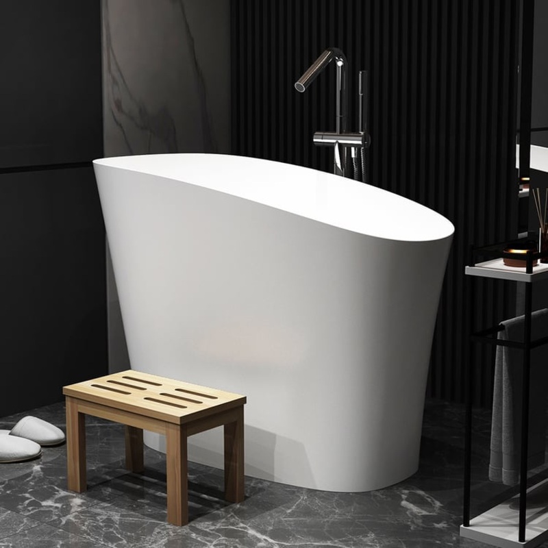 47″ Japanese Modern Irregular Freestanding Stone Resin Soaking Bathtub White