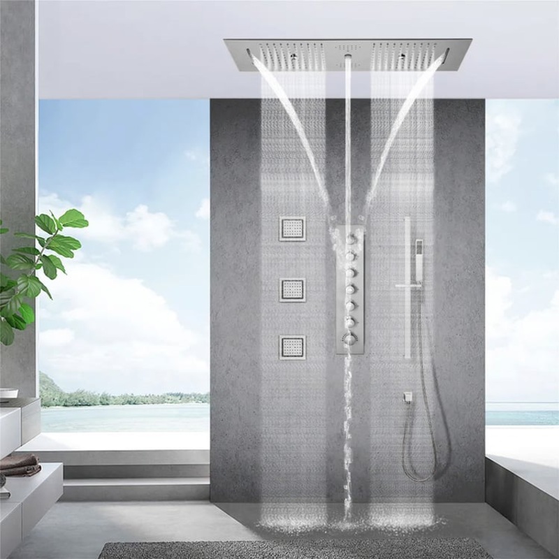 6 Functions Modern Thermostatic Massage Shower System Remote Controlled LED in Chrome