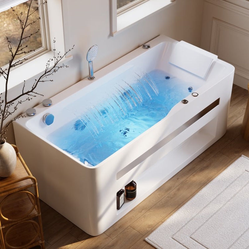 60″ Small Jacuzzi Bathtub Jetted with LED Lighting 89-Gallon Capacity