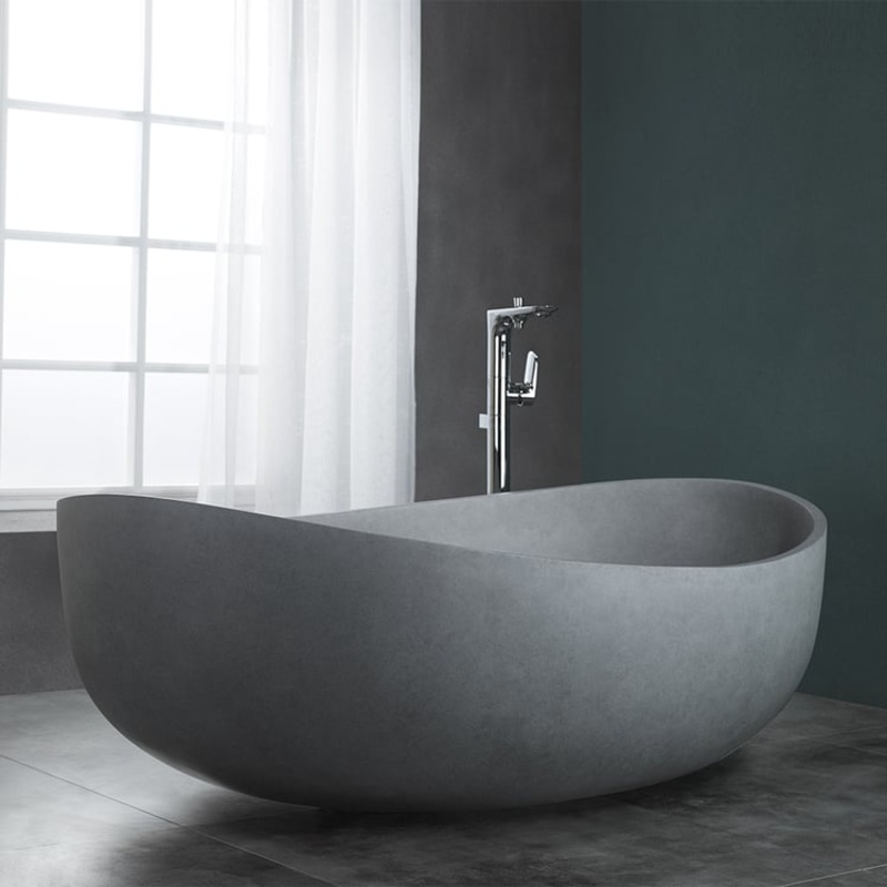 63″ Industrial Oval Freestanding Cement Soaking Bathtub Gray