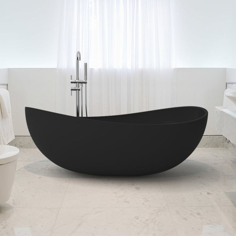 70″ Modern Oval Freestanding Stone Resin Soaking Bathtub Black