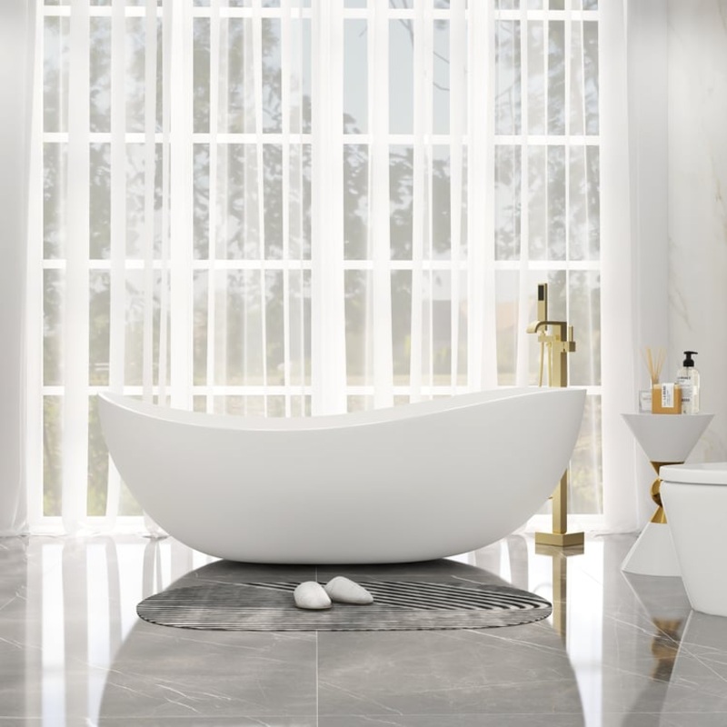 70″ Modern Oval Freestanding Stone Resin Soaking Bathtub White 113.59-Gallon Capacity