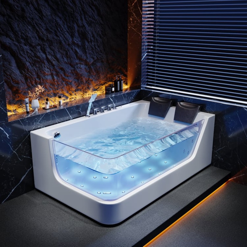 71″ Double Jacuzzi Bathtub with Jetted Massage & Thermostat & LED Lighting