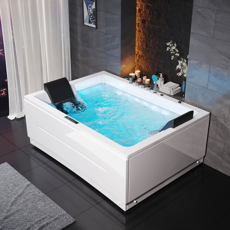 71″ Double Jacuzzi Jetted Bathtub with LED Lighting 118-Gallon Capacity