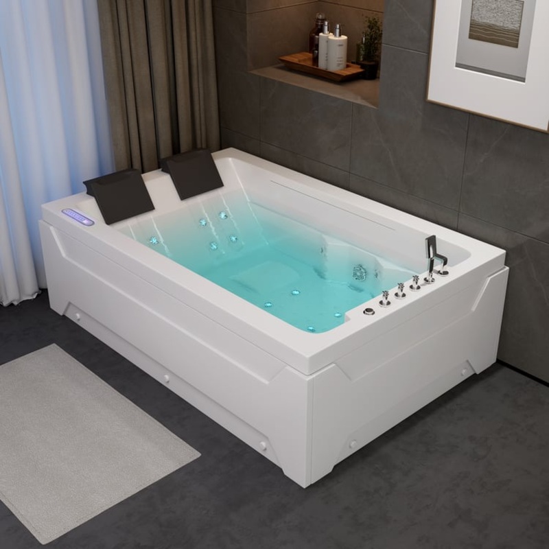 73″ Double Jacuzzi Bathtub with Jetted Massage & Thermostat & LED