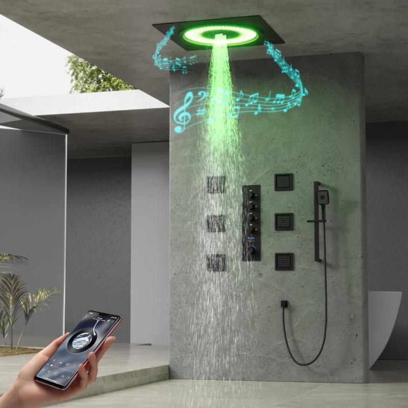 Smart Thermostatic Bluetooth Shower System with LED Lighting & Multi-Function Jets