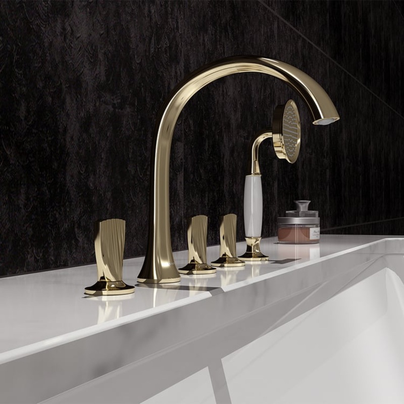 Veric Deck Mounted Roman Bathtub Faucet with Handshower Solid Brass