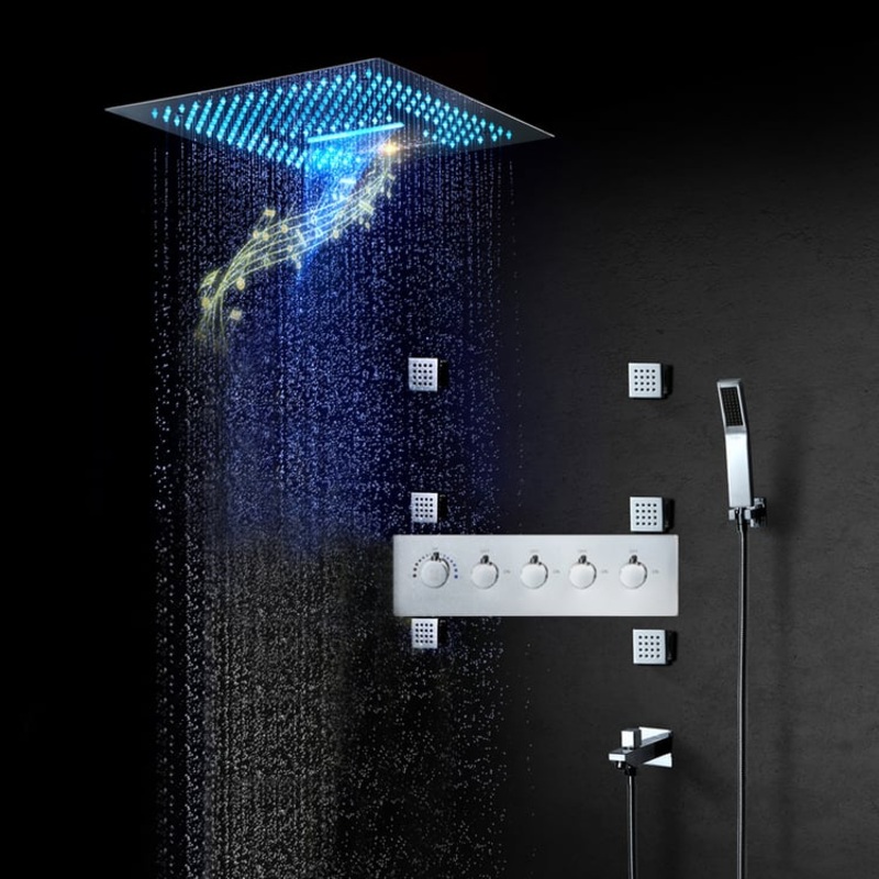 Wall-Mounted 16″ Shower System in Polished Chrome 4 Function Thermostatic