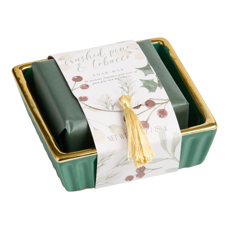 Winter Flora Crushed Pine & Tabac Bar Soap with Soap Dish