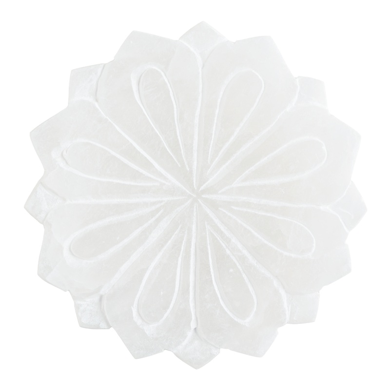 Round White Alabaster Lotus Soap Dish