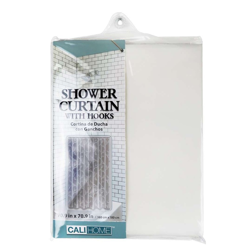 Shower Curtain & Hooks – Biege, 70.9″