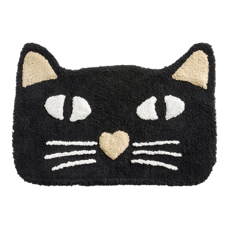 Slater Black Cat Shaped Tufted Bath Mat