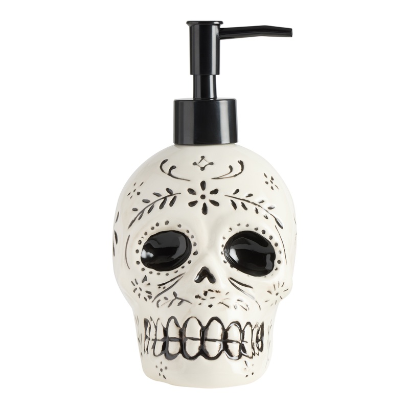 White and Black Ceramic Sugar Skull Liquid Soap Dispenser
