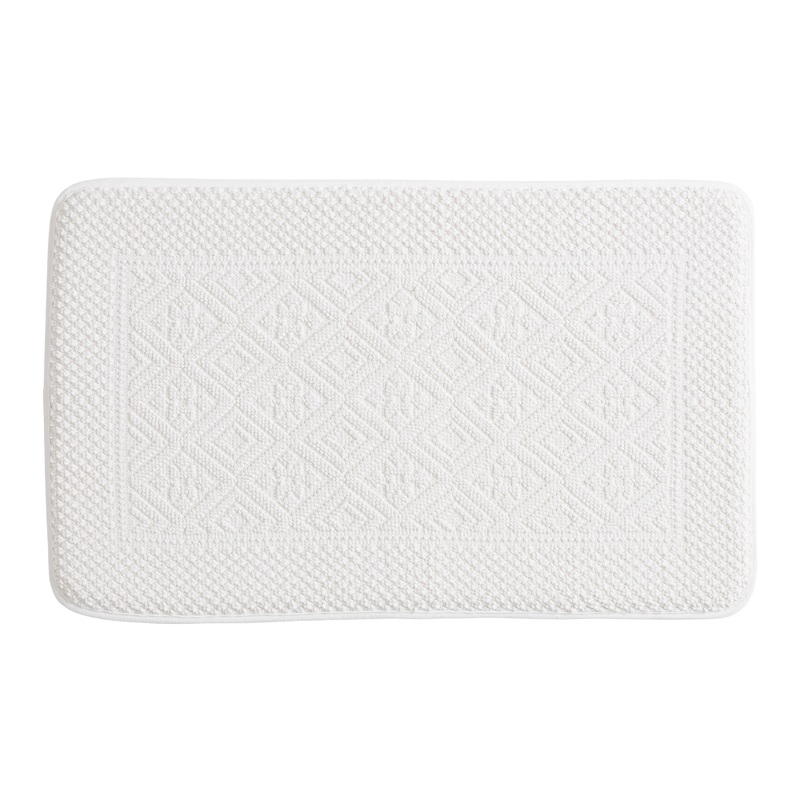 White Sculpted Diamond Flatwoven Memory Foam Bath Mat