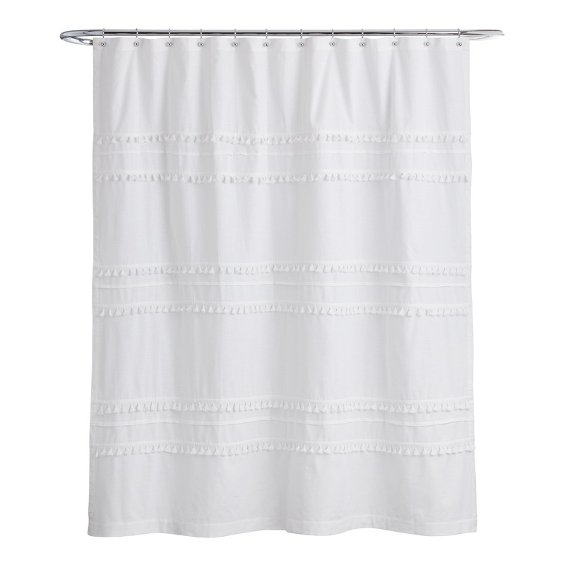 Renata White Tiered Tassel Shower Curtain