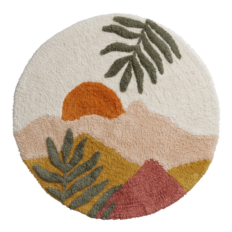 Round Desert Scene Tufted Bath Mat