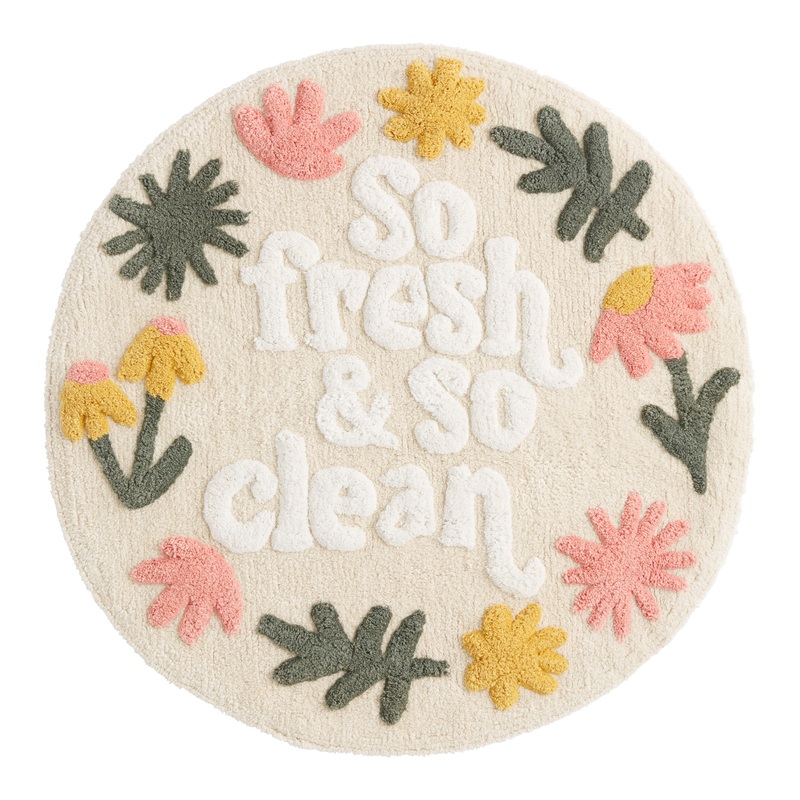 Round Ivory Floral Fresh & Clean Bath Mat