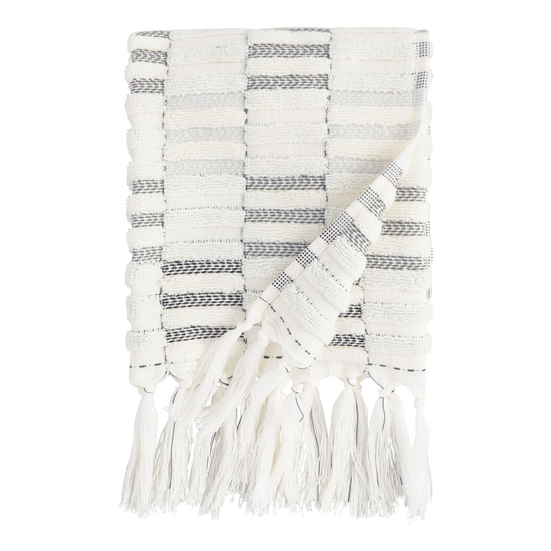 Sloan Black And Ivory Sculpted Stripe Hand Towel