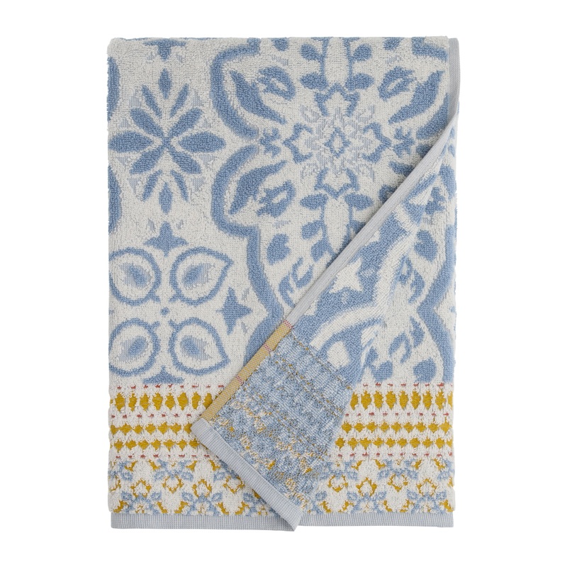 Tatiana Blue Floral Tile Terry Bath Towel