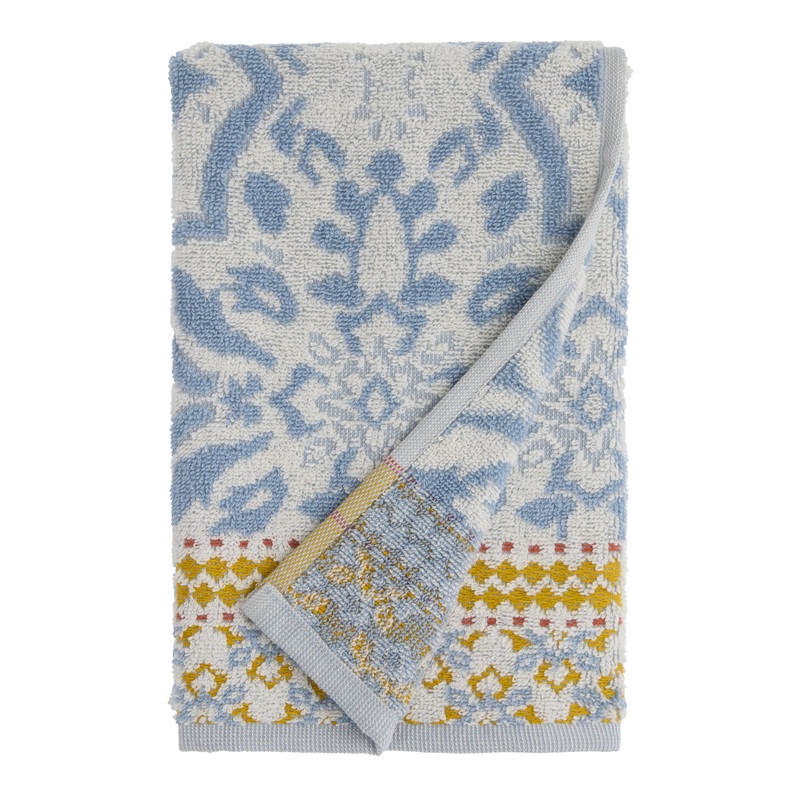 Tatiana Blue Floral Tile Terry Hand Towel