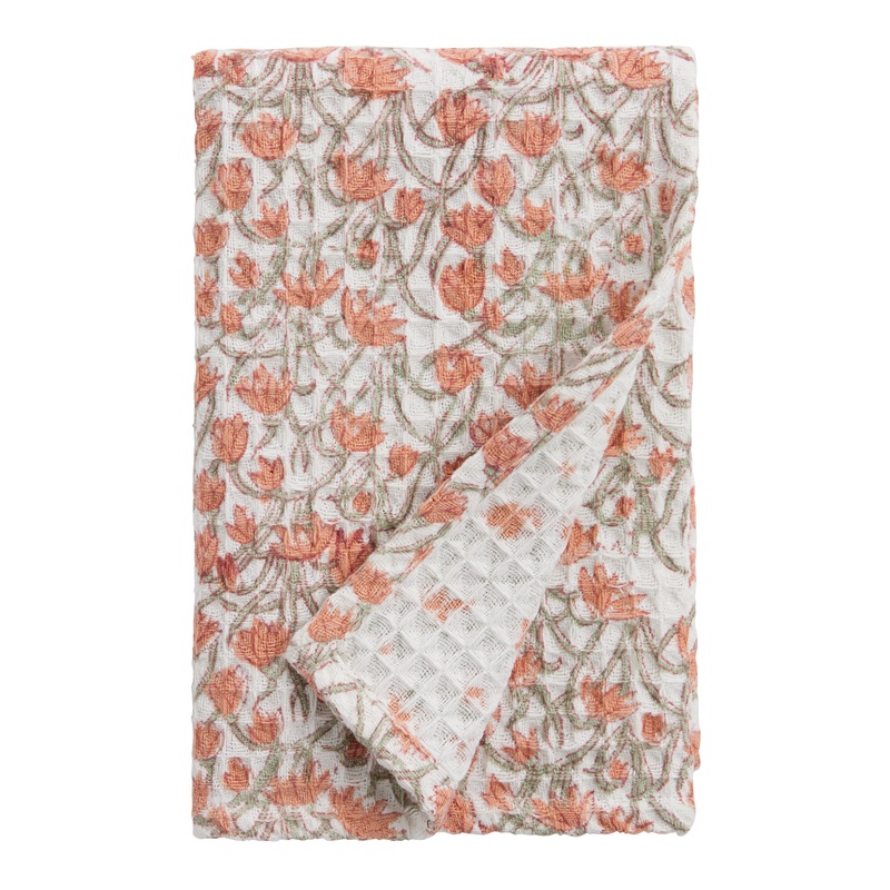 Terracotta Florals Block Print Waffle Weave Hand Towel