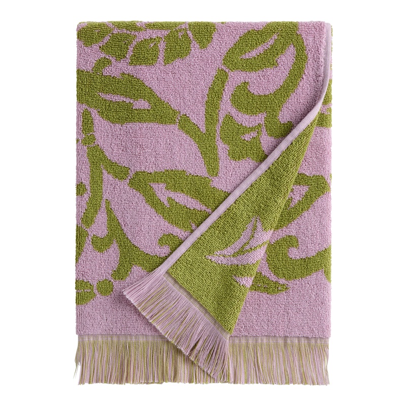 Viola Pink and Green Filigree Mid Century Bath Towel