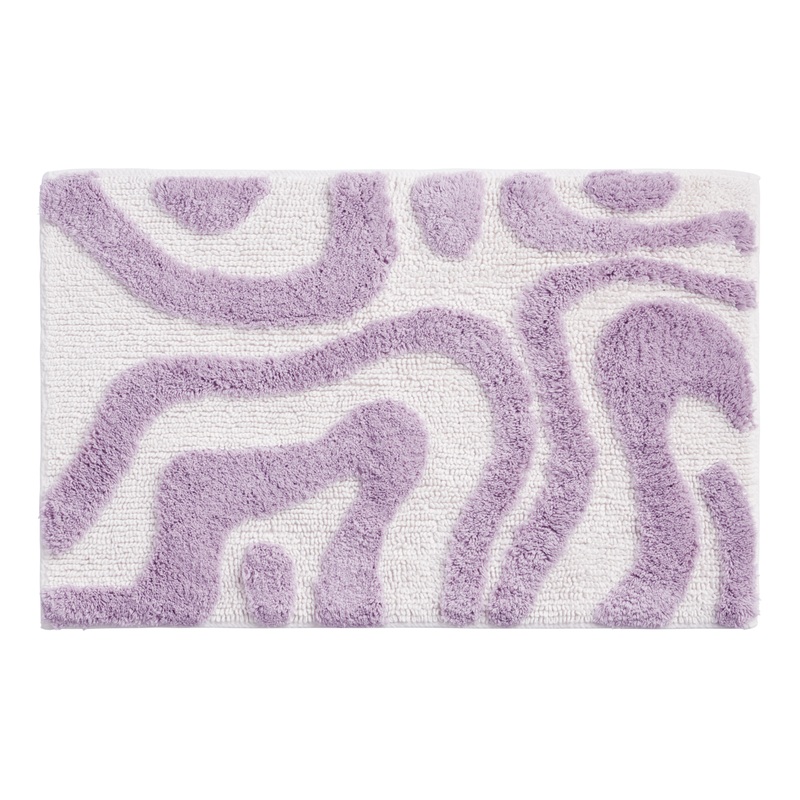 White And Lavender Abstract Line Tufted Bath Mat
