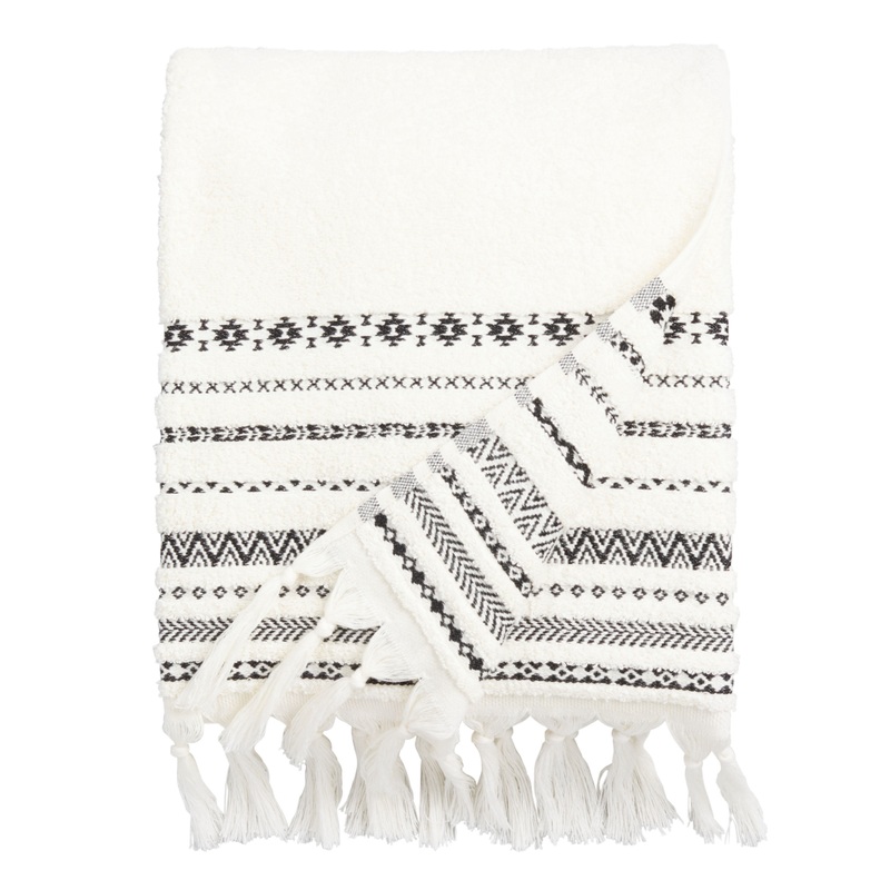 Zohra Ivory And Black Geo Stripe Bath Towel