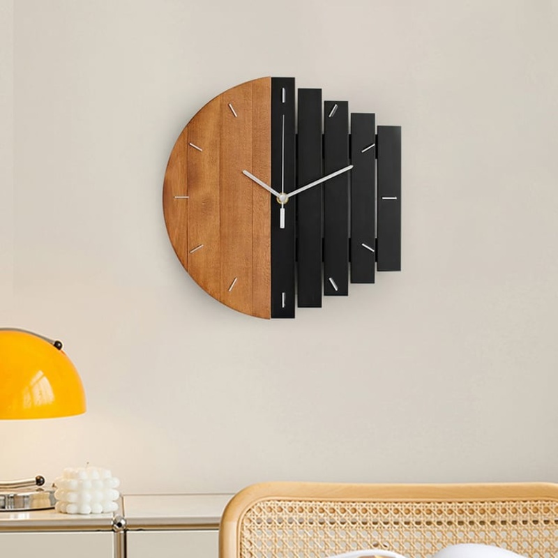 11.8″ Rustic Abstract Wood Wall Clock For Living Room Home Hanging Artistic Decor Art