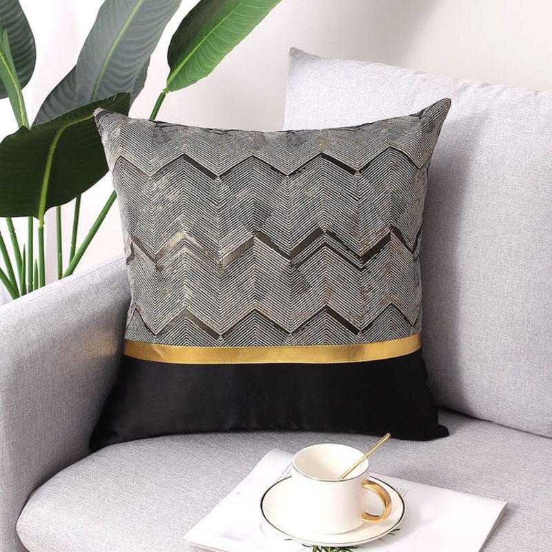 18” x 18” Modern Black & Gold Throw Pillow Cover Silk Cushion Protector