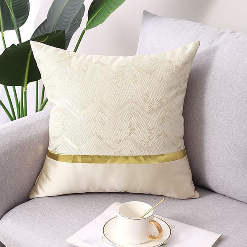 18” x 18” Modern Off White & Gold Throw Pillow Cover PU Leather Cushion Protector