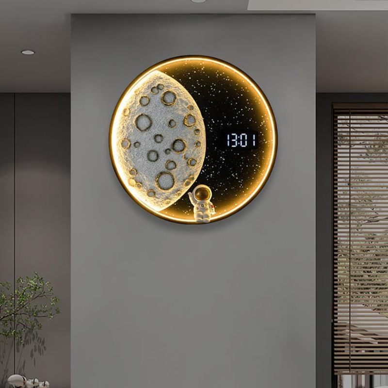 19.7″ LED Digital Round Moon Astronaut Wall Clock Spaceman Decor Art USB Charging