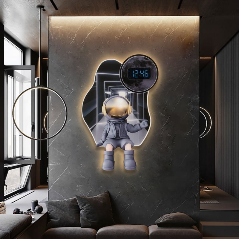 23.6″ LED Digital Astronaut Wall Clock Spaceman Decor Art Living Room Bedroom in Black