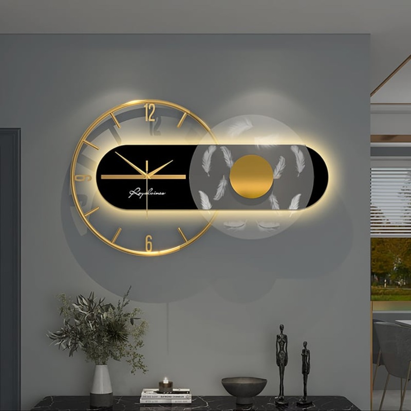 23.6″ Modern LED Black & Gold Geometric Metal Silent Wall Clock